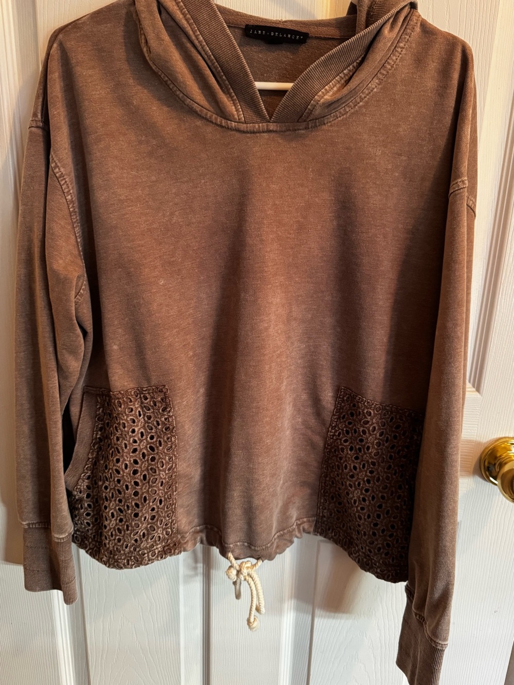Jane & Delaney Chocolate Brown Hooded Pullover with Eyelet Pocket Panels